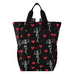 MNSRUU diaper bag with romantic skull design, organized interior for baby essentials on the go