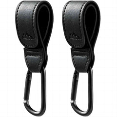 MoBearer baby stroller hooks attached to a black handle for hands-free shopping.