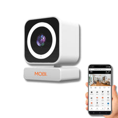 MOBI Connect indoor camera setup highlights rapid installation for instant monitoring.