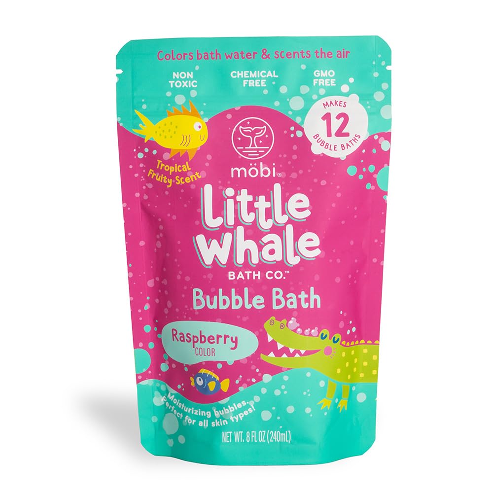 MÖBI Mobi Little Whale bubble bath bottle releasing pink bubbles for kids