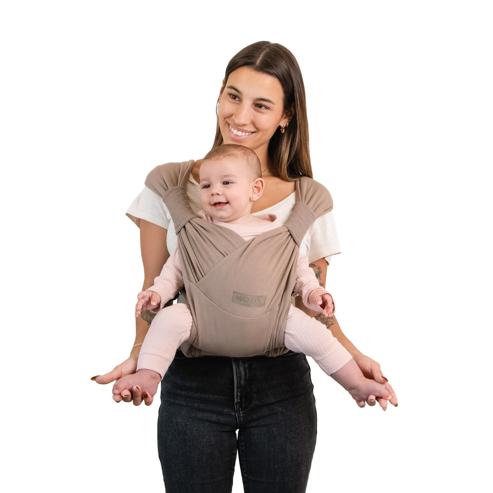 Moby Duet carrier front view worn for close, snug support during everyday cuddles.