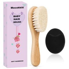 Mocokkiti baby hair brush with ultra-soft goat bristles for gentle scalp care.
