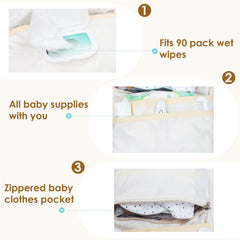 MODAKIDS organizer with multiple pockets keeps diapers and wipes close