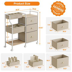 Modanais 3-tier cart with drawers and dividers showing organized storage.