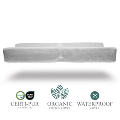Modera waterproof mattress keeps surfaces clean and dry.