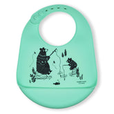 Modern Twist Bucket Bib with pocket catches spills for easy cleanup at meals.