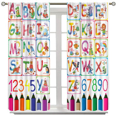 Moderw Alphabet ABC Curtains feature cartoon animals and bright colors for a cheerful study space.