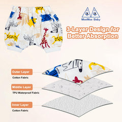 MOEMOE BABY nightwear diaper shorts with adjustable waist snaps for a secure fit.