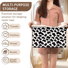Mogifedc cow-pattern basket with leather handles for easy transport