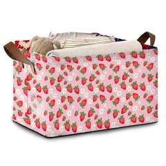 Mogifedc Pink Strawberry storage bin standing upright with sturdy frame for reliable organization.