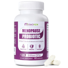 MOHOKEN menopause probiotic bottle supports gut health and balance.