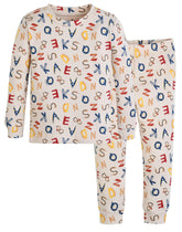 moimoln Alphabet Buddies PJs front view showing playful print and comfy fit