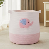 MOJOSCEND 65L pink elephant laundry basket in a nursery ideal for toys and blankets