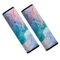 Mokiwala car seat belt pad in colorful marble fabric offers soft comfort on long drives.