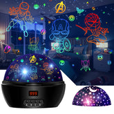 MOKOQI kid light projector featuring Spiderman figurine projecting bedtime scenes.