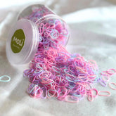 MoLi Baby Collection mini thin hair elastics in purple and multicolor for gentle styling.