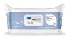 Molicare Washcloths pop-up dispenser close-up showing convenient, space-saving use.
