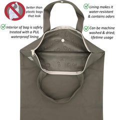 MOM & BAB wet bag blue-gray keeps cloth diapers organized and clean.