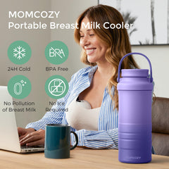 Momcozy 22oz cooler with bottles inside for on-the-go feeding.