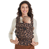 Momcozy Leopard carrier shows ergonomic design for comfortable all-day wear during outings.