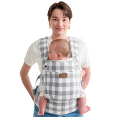 Momcozy Baby Carrier in natural cotton linen keeps baby cool and parent comfortable.