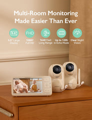 Momcozy monitor shows two cameras for simultaneous monitoring