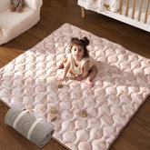 Momcozy Leopard Heart 50x50 baby play mat offers a spacious tummy time area.