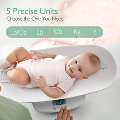 Momcozy scale showing height measurement on the tray surface for quick growth checks