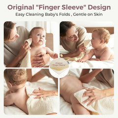 Momcozy washcloth features finger sleeve design for one-handed use.