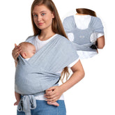 Momcozy baby wrap carrier with skin-friendly fabric for comfortable all-day wear.