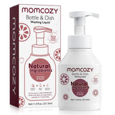 Momcozy bottle brush cleaning fluid shows rich foam for quick grease removal