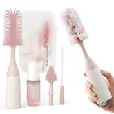 Momcozy Bottle Brush Kit foam-press creates dense foam for thorough bottle cleaning.