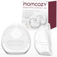 Momcozy breast milk collector two-piece shell for easy hands-free milk capture.