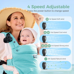 Momcozy clip-on fan mounted on diaper backpack for hands-free airflow