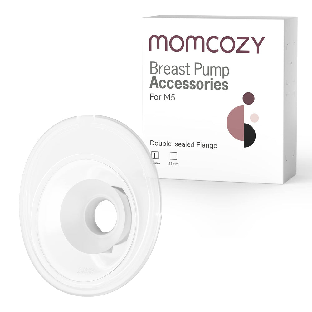 Momcozy double-sealed flange 24mm for M5 compatibility boosts seal and milk collection.