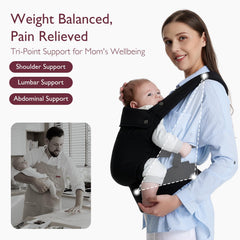 Momcozy ergonomic waist belt close-up showing lumbar support for comfortable all-day wear.