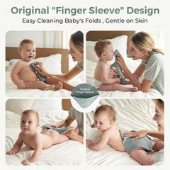 Momcozy finger sleeve design enables one-handed baby cleaning.