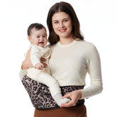 Momcozy Hip Seat Carrier shows the 3D belly protector for comfortable abdominal support during carries
