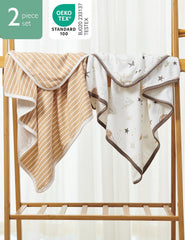 Momcozy hooded towel Leaves pattern keeps baby warm and dry after bath.