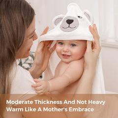 Close-up of the Momcozy hooded towel featuring the elephant motif.