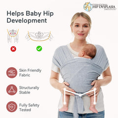 Momcozy infant carrier gray ergonomic design supports healthy positioning.