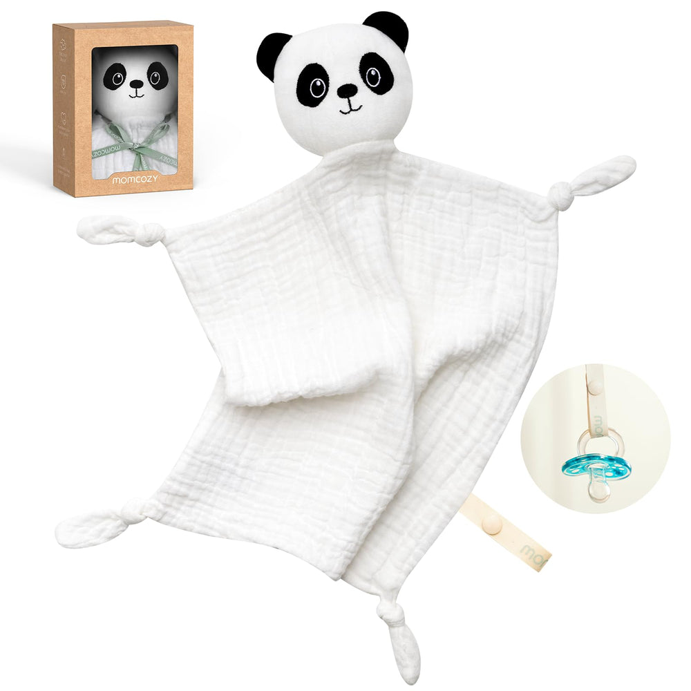Momcozy Lovey with animal head offers comforting on-the-go snuggles for babies.