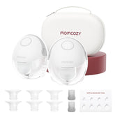 Momcozy M6 wearable pump hands-free in bra for discreet pumping sessions.