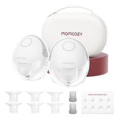 Momcozy M6 wearable pump hands-free in bra for discreet pumping sessions.
