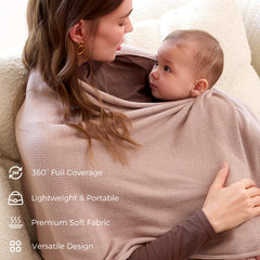Multi-use brown cover from Momcozy doubles as stroller cover or baby blanket.