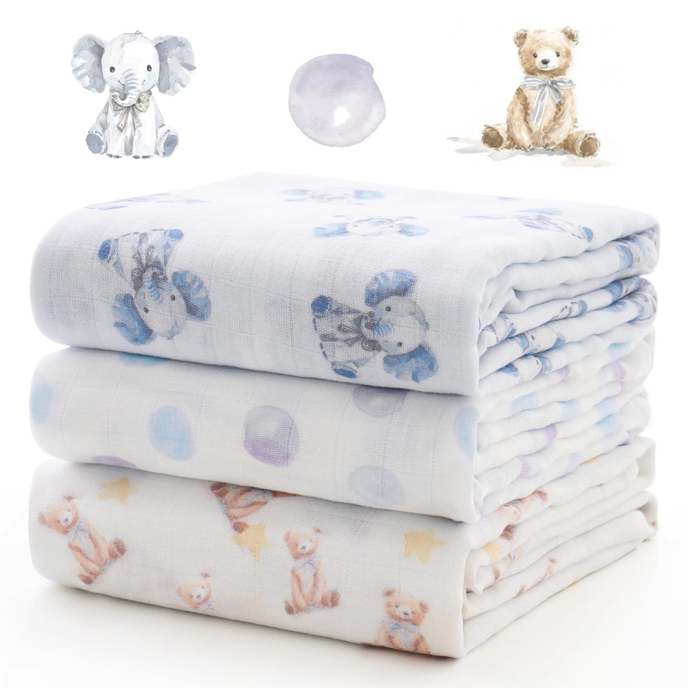 Momcozy swaddle blanket with bears design for newborn sleep support