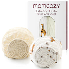Momcozy muslin mini crib sheet pack and play, soft breathable cotton for gentle baby sleep