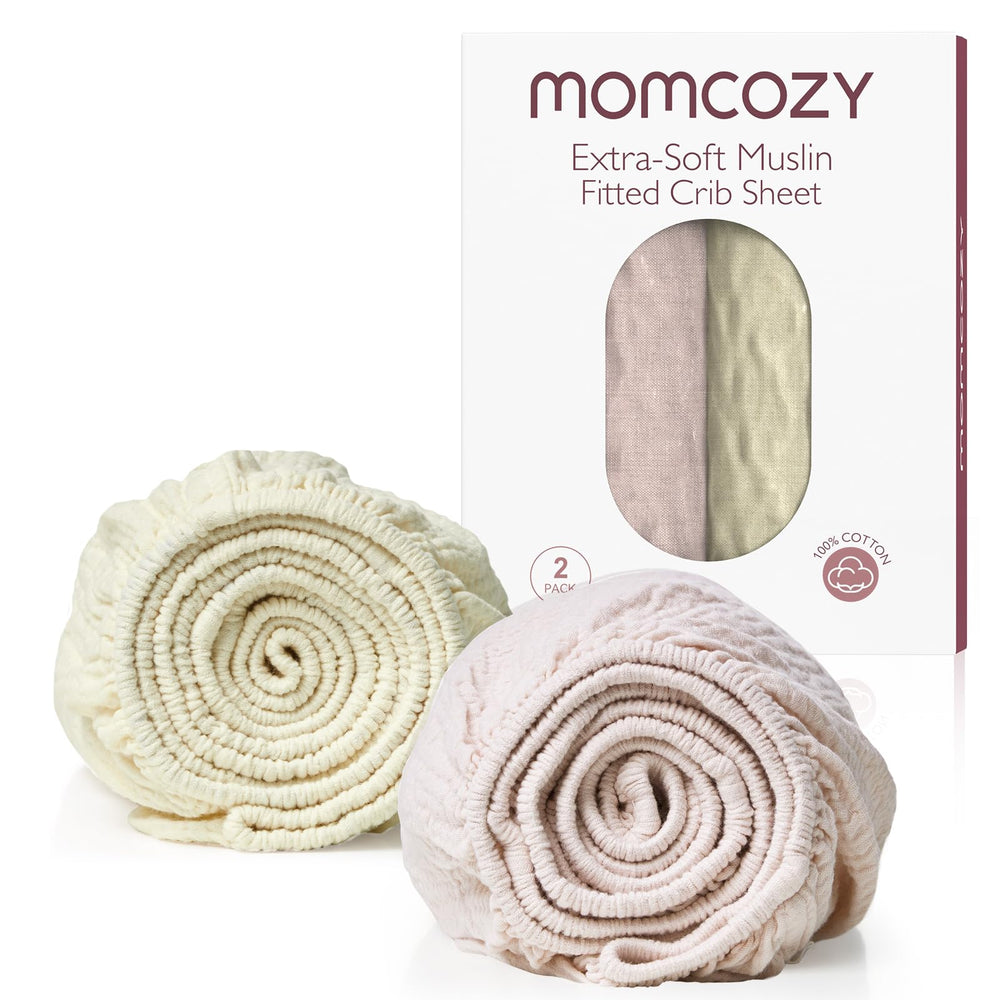 Momcozy Muslin Mini Crib Sheets on mattress offer a snug non slip Pack N Play fit