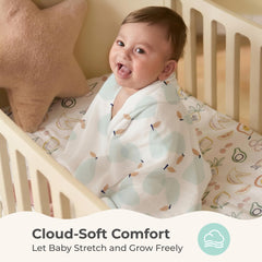 Momcozy muslin swaddle blanket breathable gauze fabric promotes comfortable airflow.