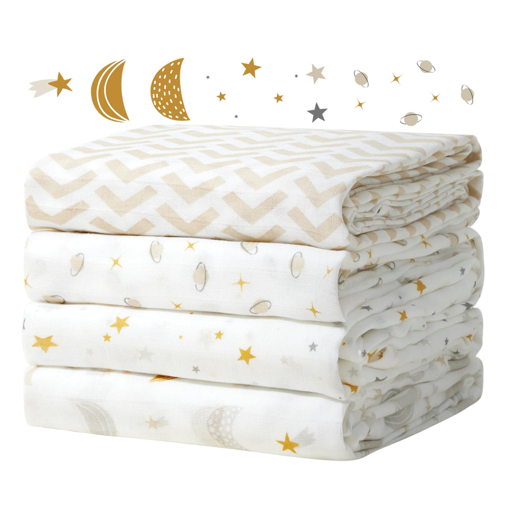 Momcozy muslin swaddle blanket showing silky texture for gentle baby comfort.